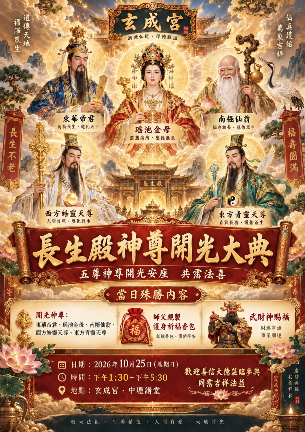 長生殿開光大典海報:五尊仙佛金身